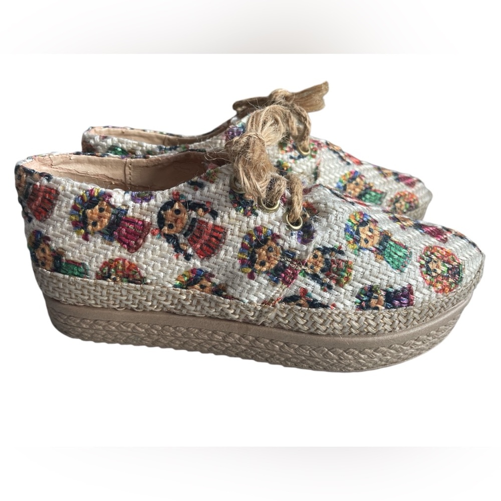 Zipolite Kids Artisanal Jute Lace Up Mexican Doll Shoes, Children's Size 2